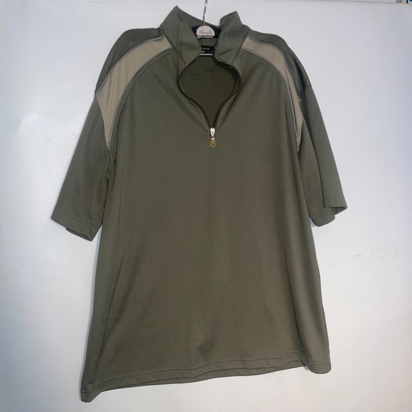 Trium Sport 100% nylon (L) quarter zip short sleeve olive green - Picture 1 of 6